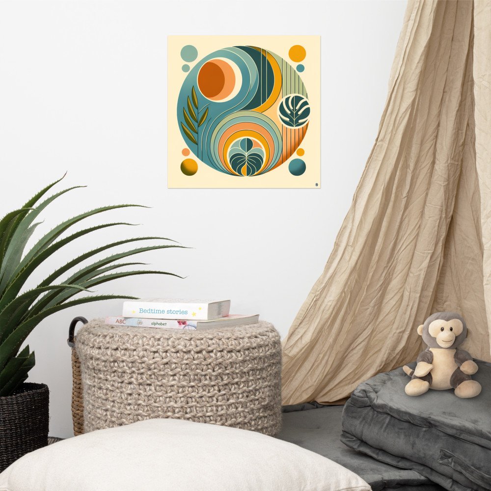 Abstract Botanical Circles in Teal and Ochre