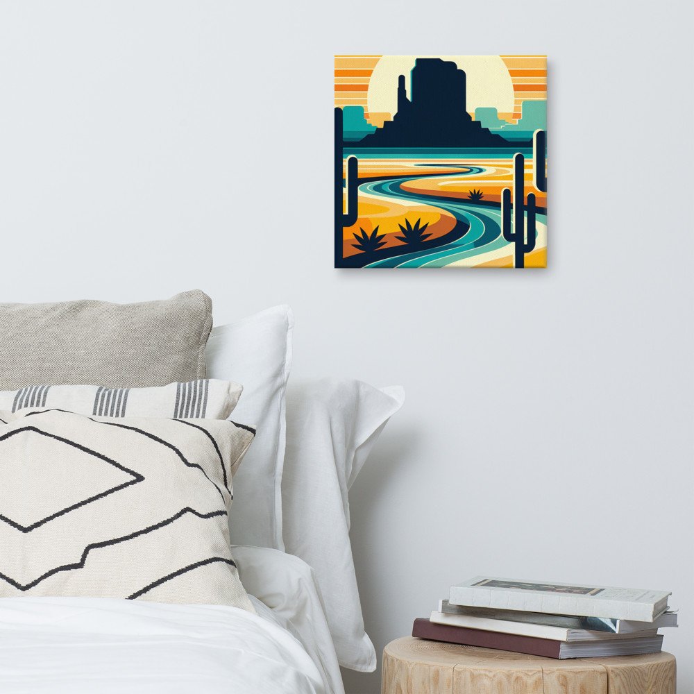 Desert River Sunset with Cactus Silhouettes