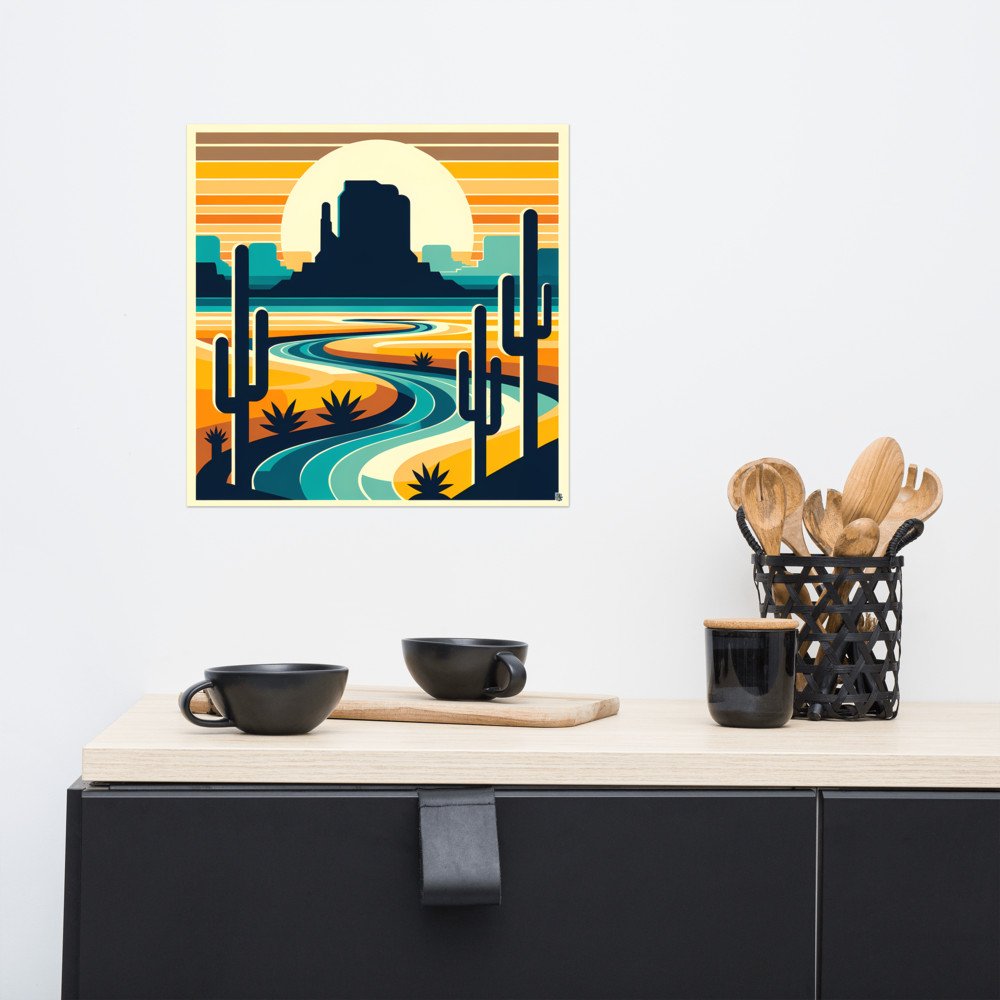 Desert River Sunset with Cactus Silhouettes