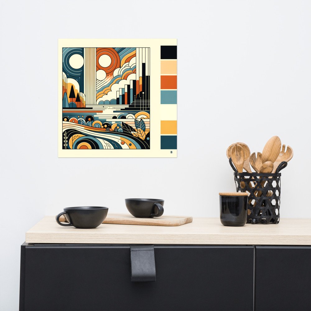 Retro Geometric Landscape with Bold Colours