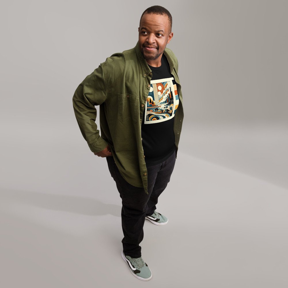 Retro Geometric Landscape with Bold Colours