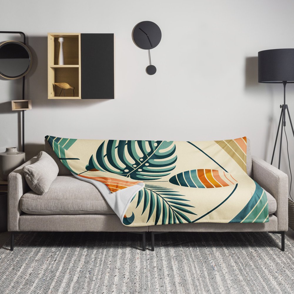 Abstract Botanical Sun and Tropical Leaves — Throw Blanket