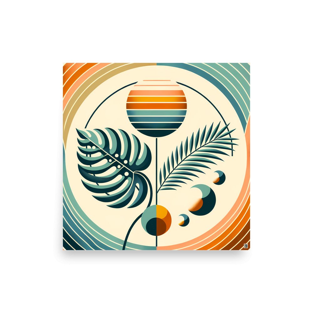 Abstract Botanical Sun and Tropical Leaves