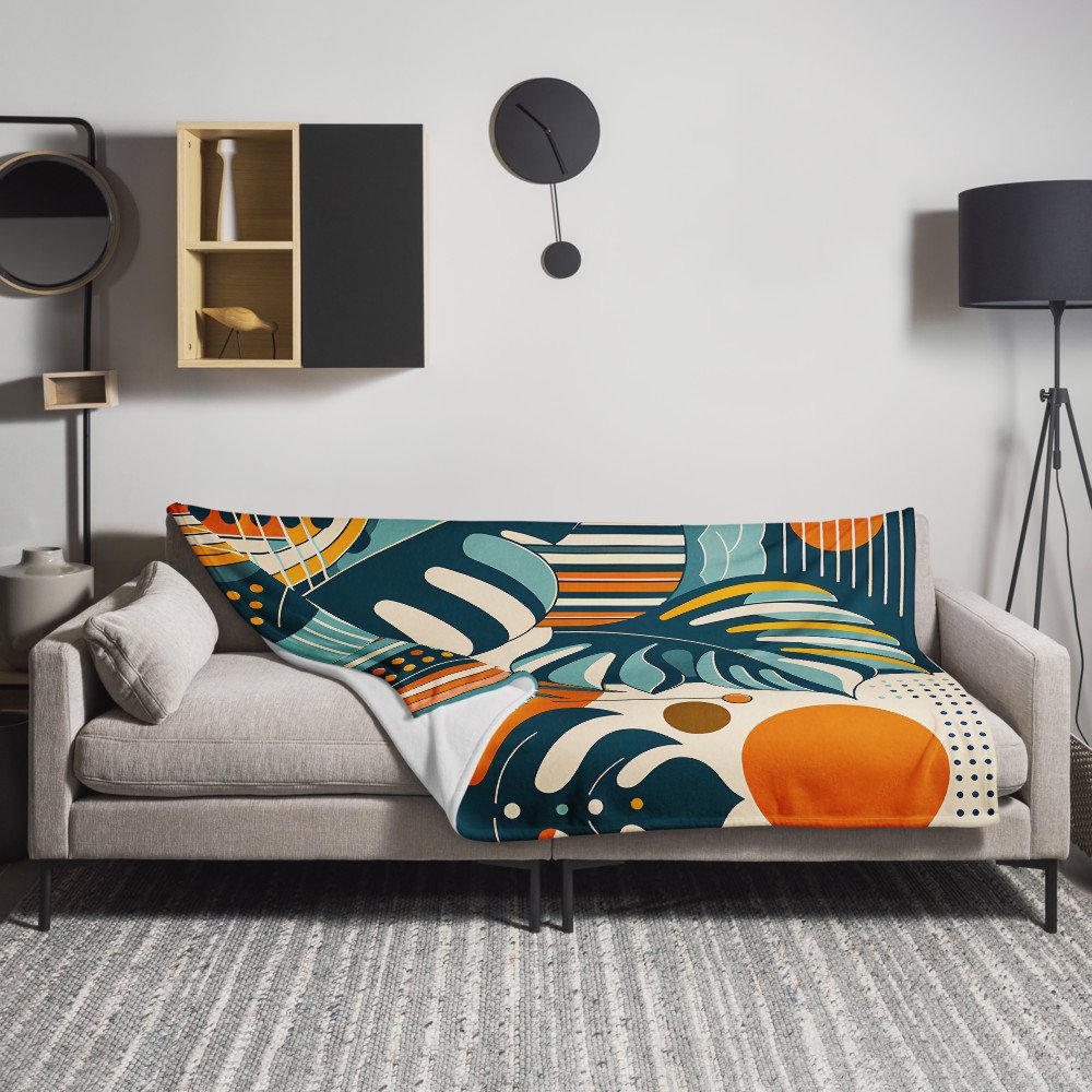 Abstract Botanical Leaves with Orange Sun