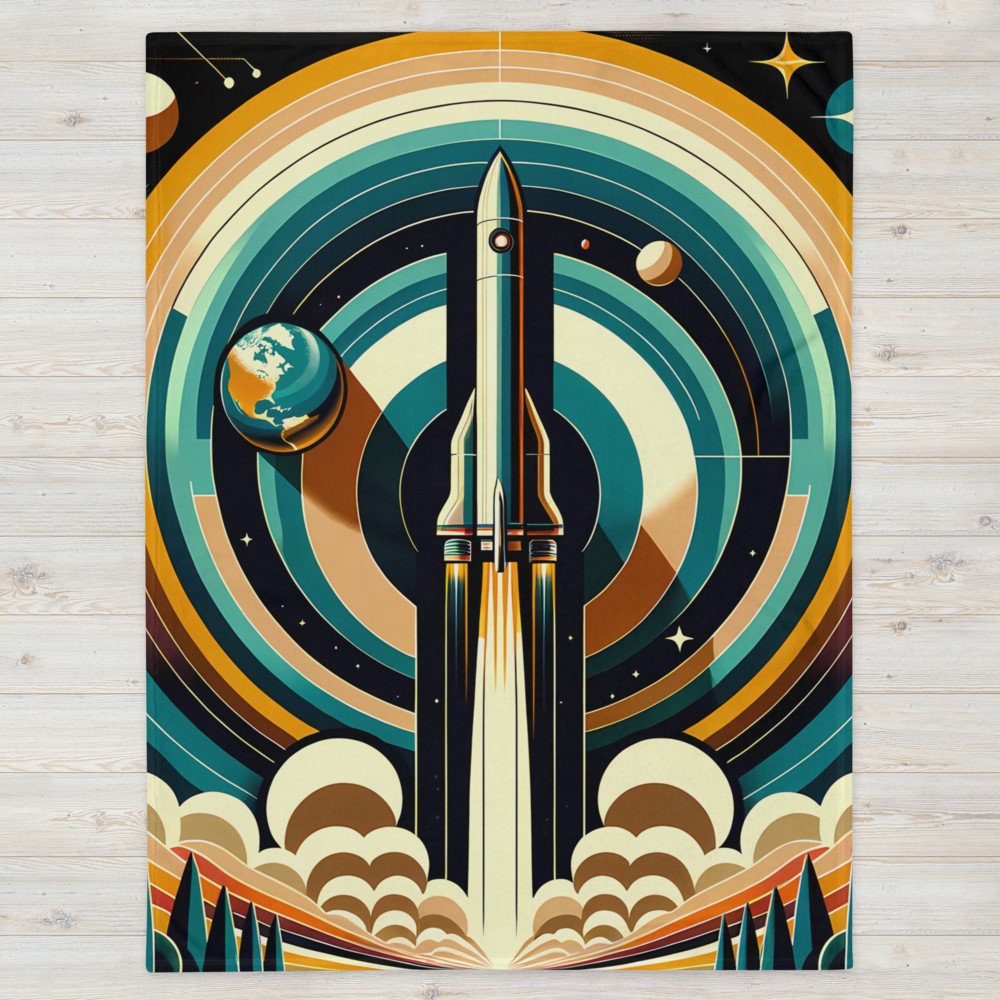Retro Rocket Launch Geometric Space Illustration