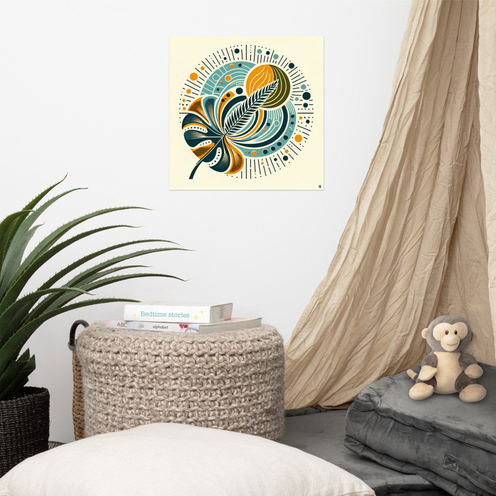 Abstract Botanical Leaf and Sunburst Design