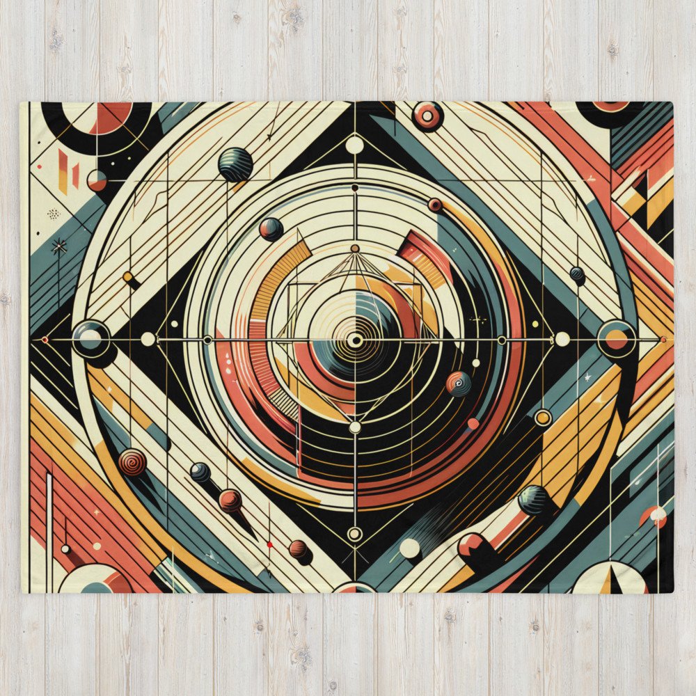 Retro Geometric Space Orbits in Teal and Orange
