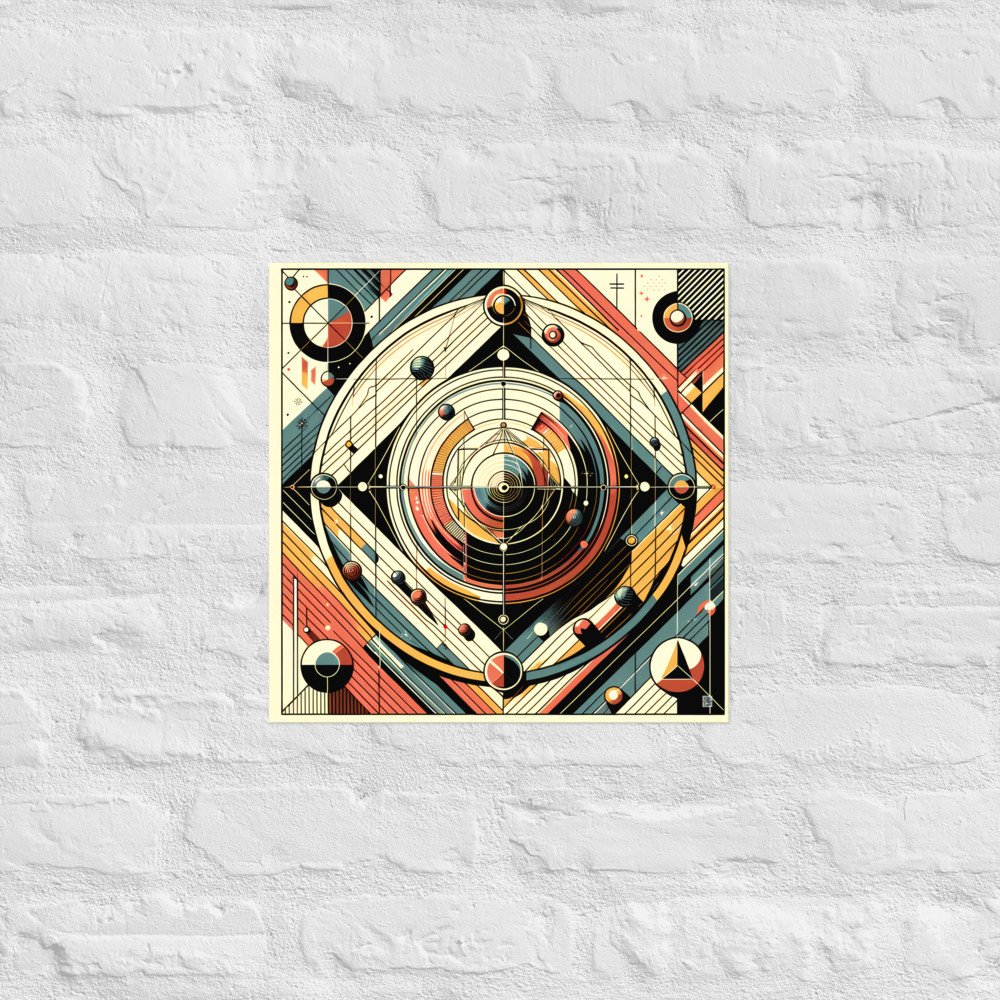 Retro Geometric Space Orbits in Teal and Orange
