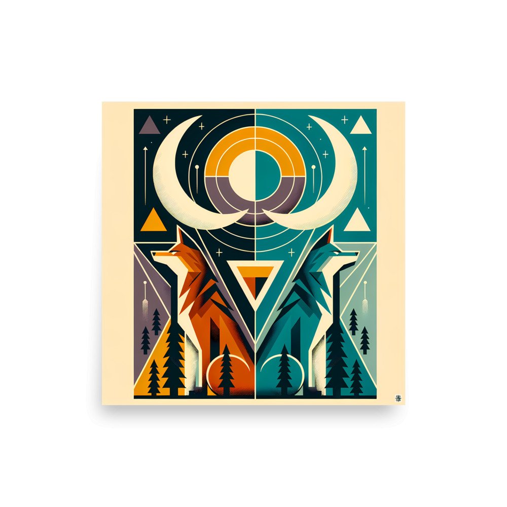 Geometric Fox and Wolf Totem