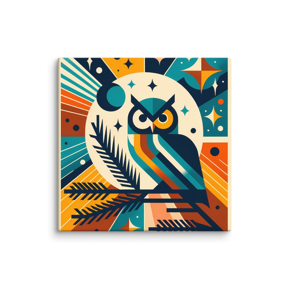 Geometric Owl Under Moon and Stars