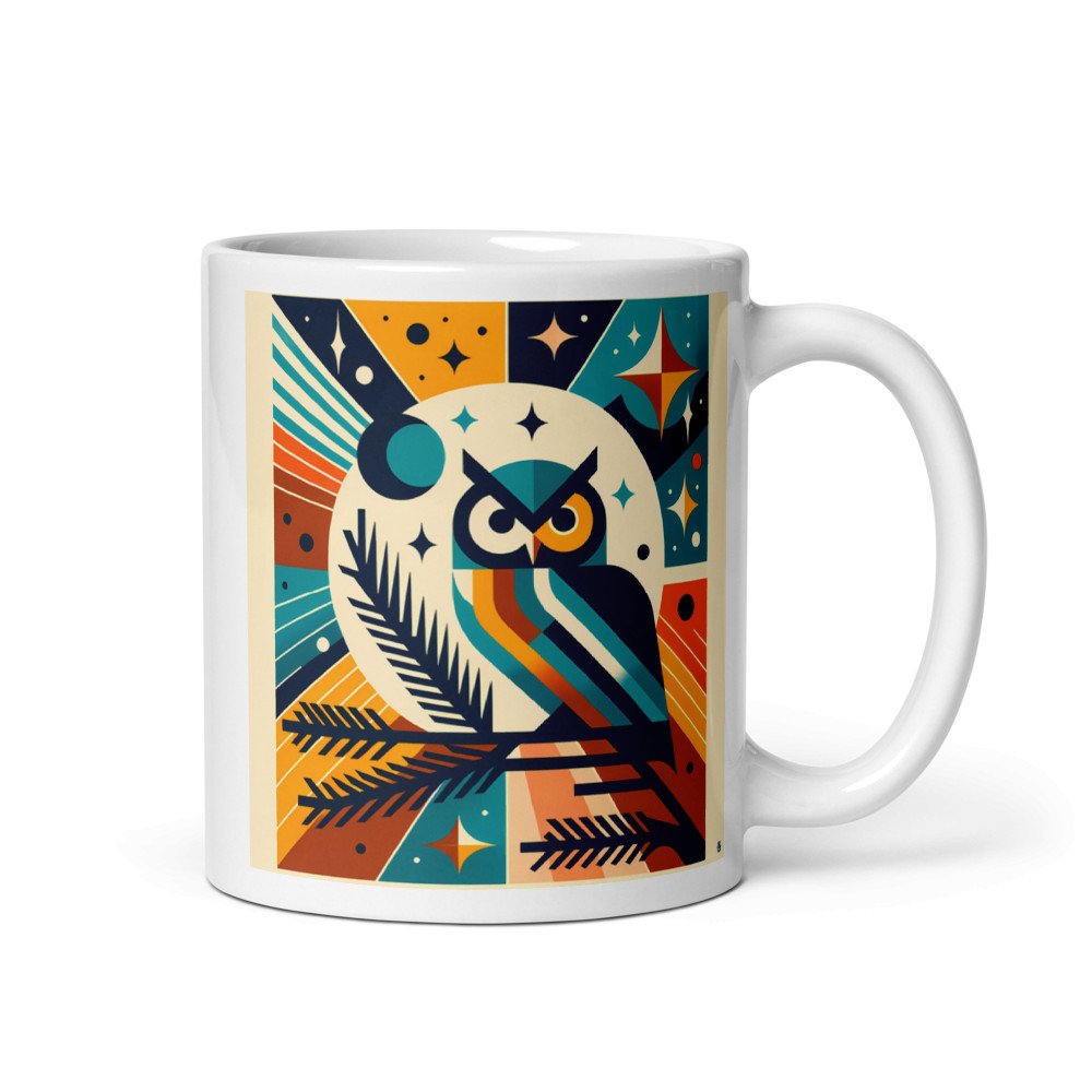 Geometric Owl Under Moon and Stars