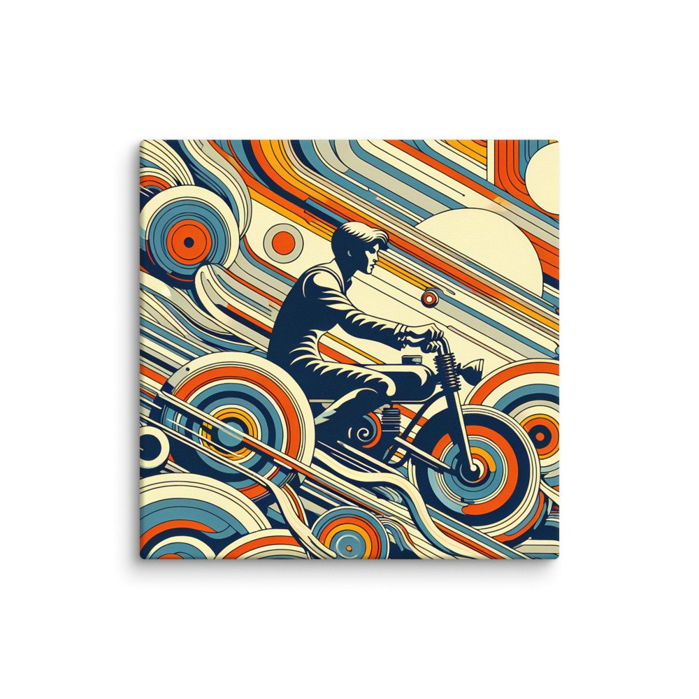 Retro Motorbike Rider with Geometric Waves in Teal