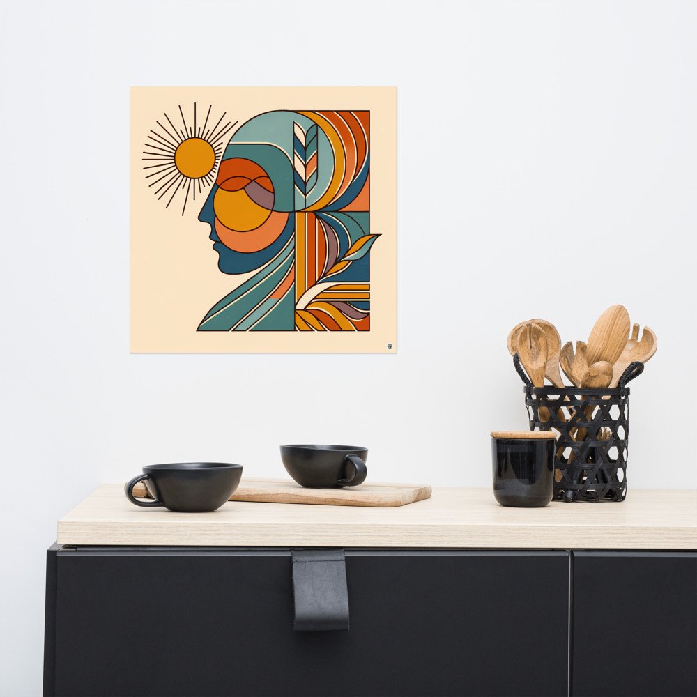 Abstract Sun Face Line Illustration