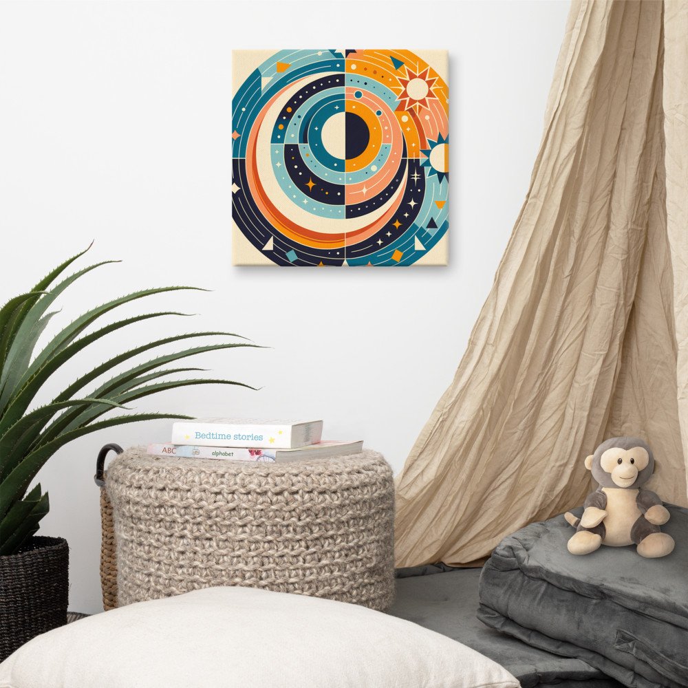 Geometric Sun and Moon Circle — Canvas Print