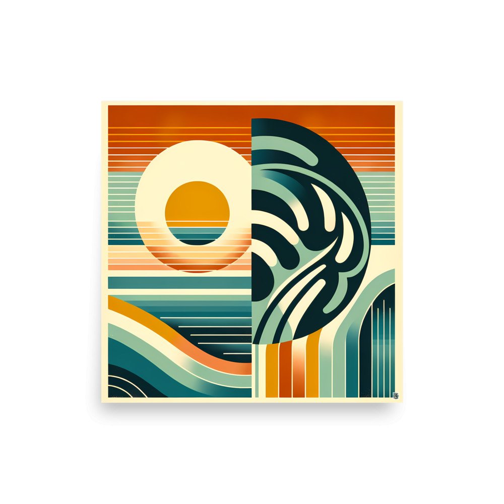 Geometric Sun and Monstera Abstract