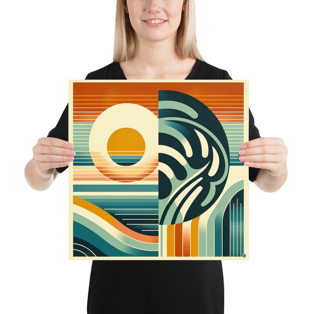 Geometric Sun and Monstera Abstract