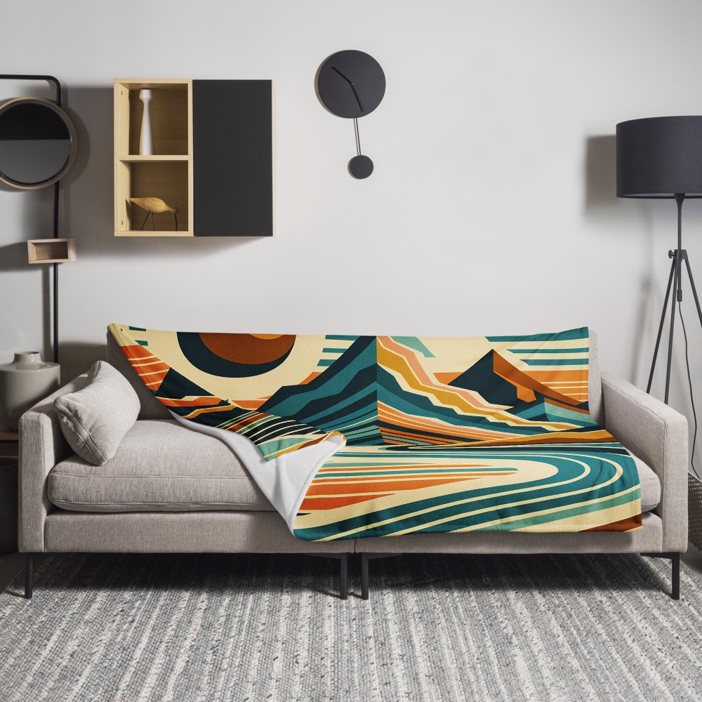 Retro Mountain River Landscape