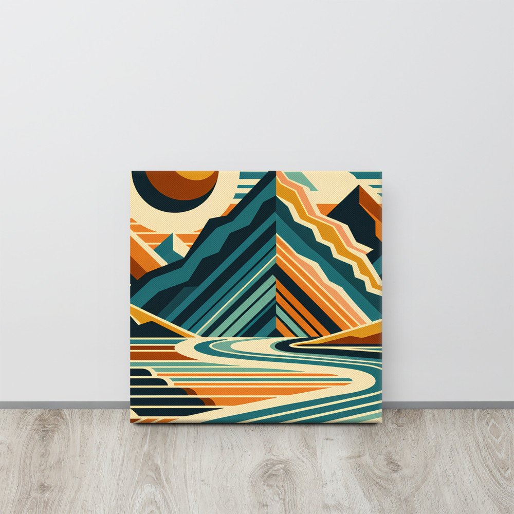 Retro Mountain River Landscape