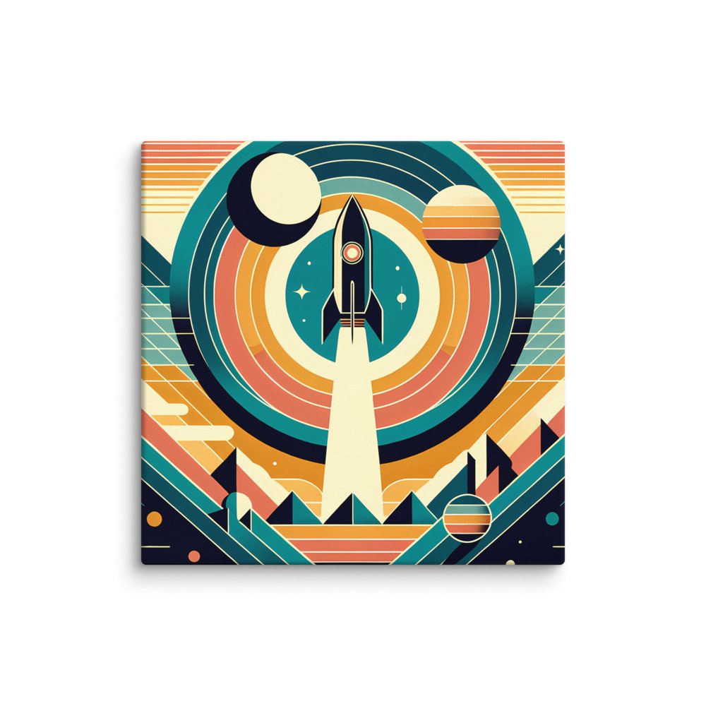 Retro Rocket Launch Geometric Space Scene