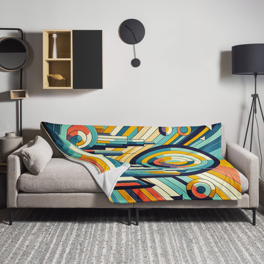 Geometric Retro Cityscape with Concentric Sun