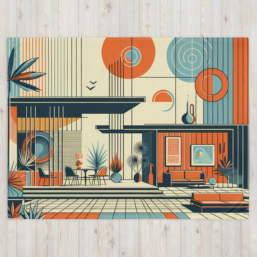 Mid Century Modern Geometric House Illustration