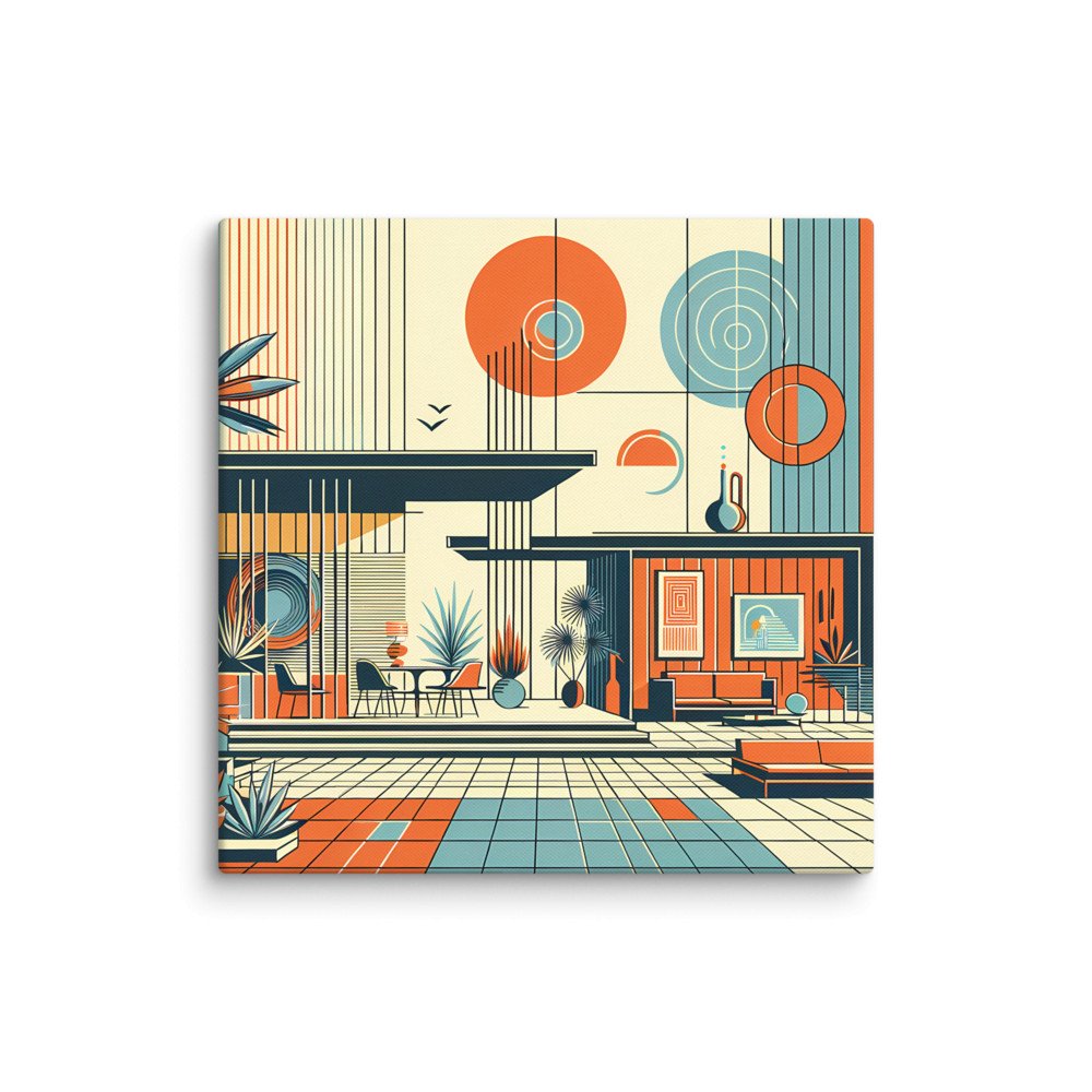 Mid Century Modern Geometric House Illustration