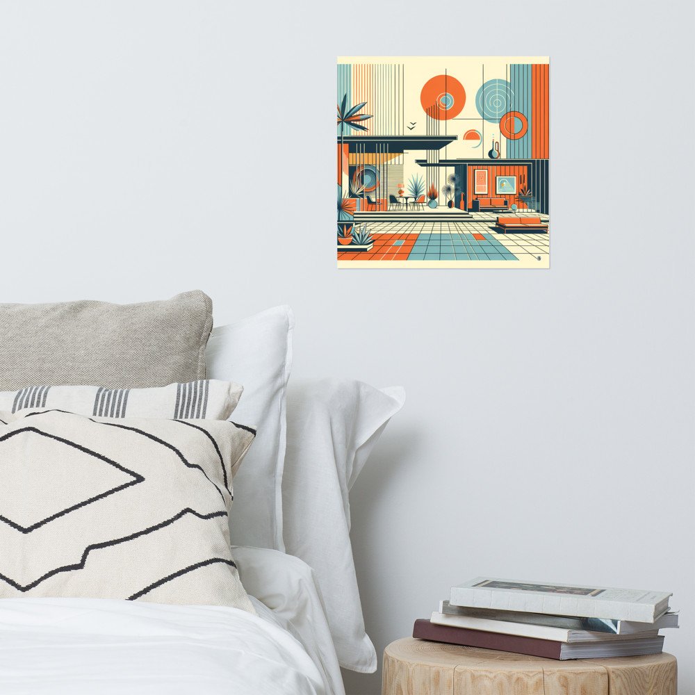 Mid Century Modern Geometric House Illustration