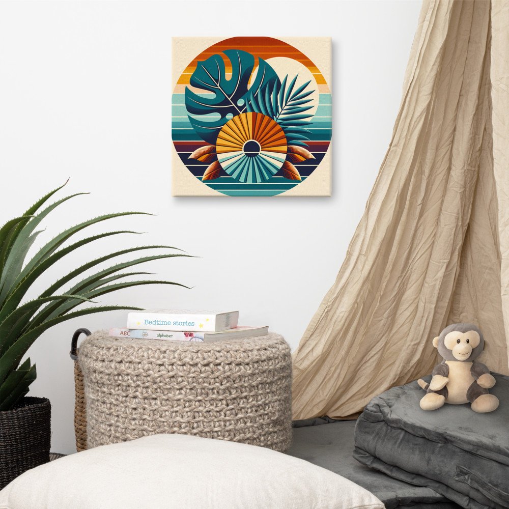 Abstract Tropical Leaves Sunset Circle