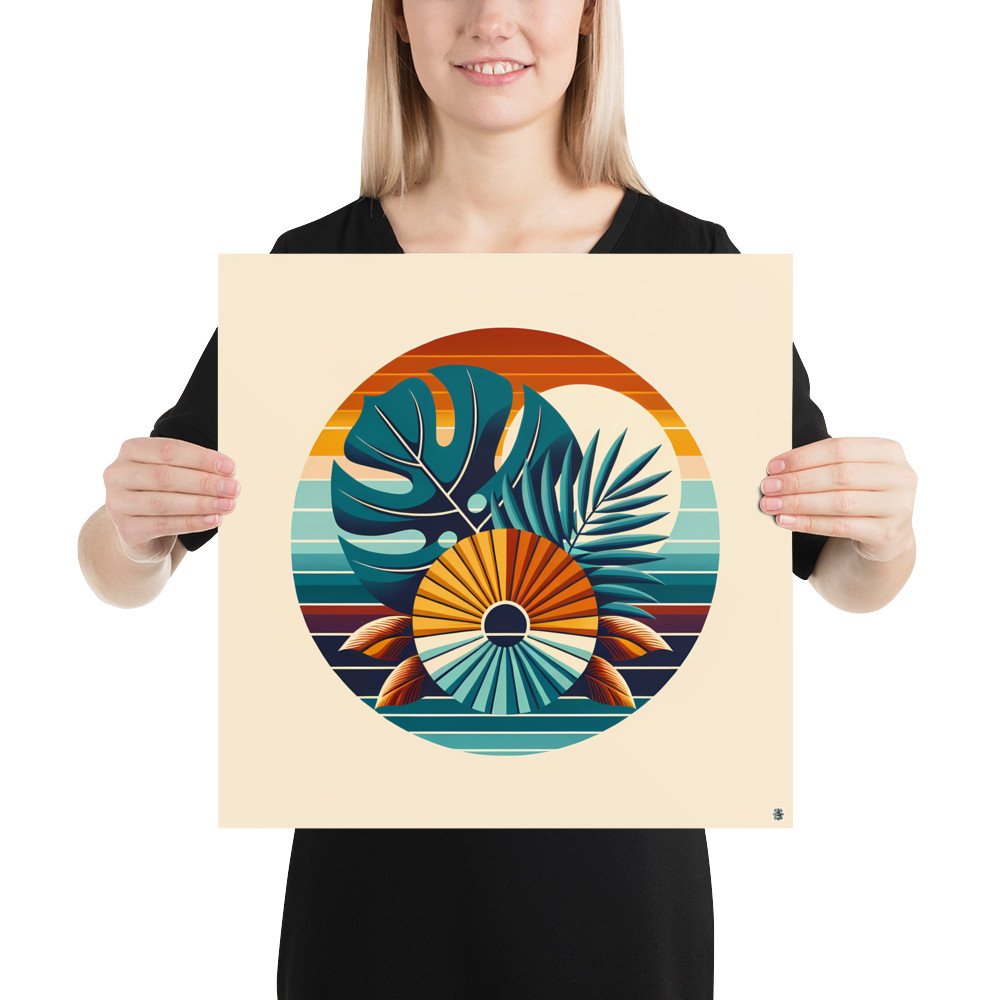 Abstract Tropical Leaves Sunset Circle
