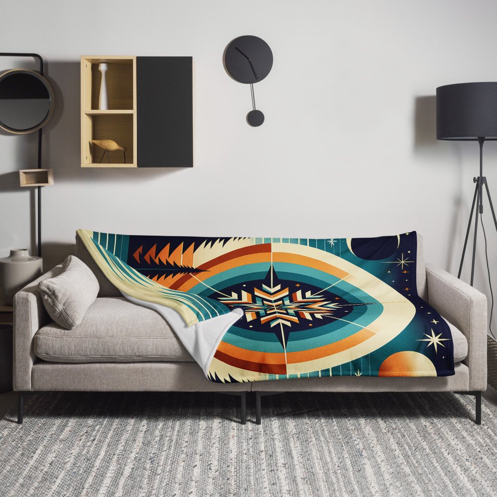 Geometric Snowflake Over Winter Forest Lake