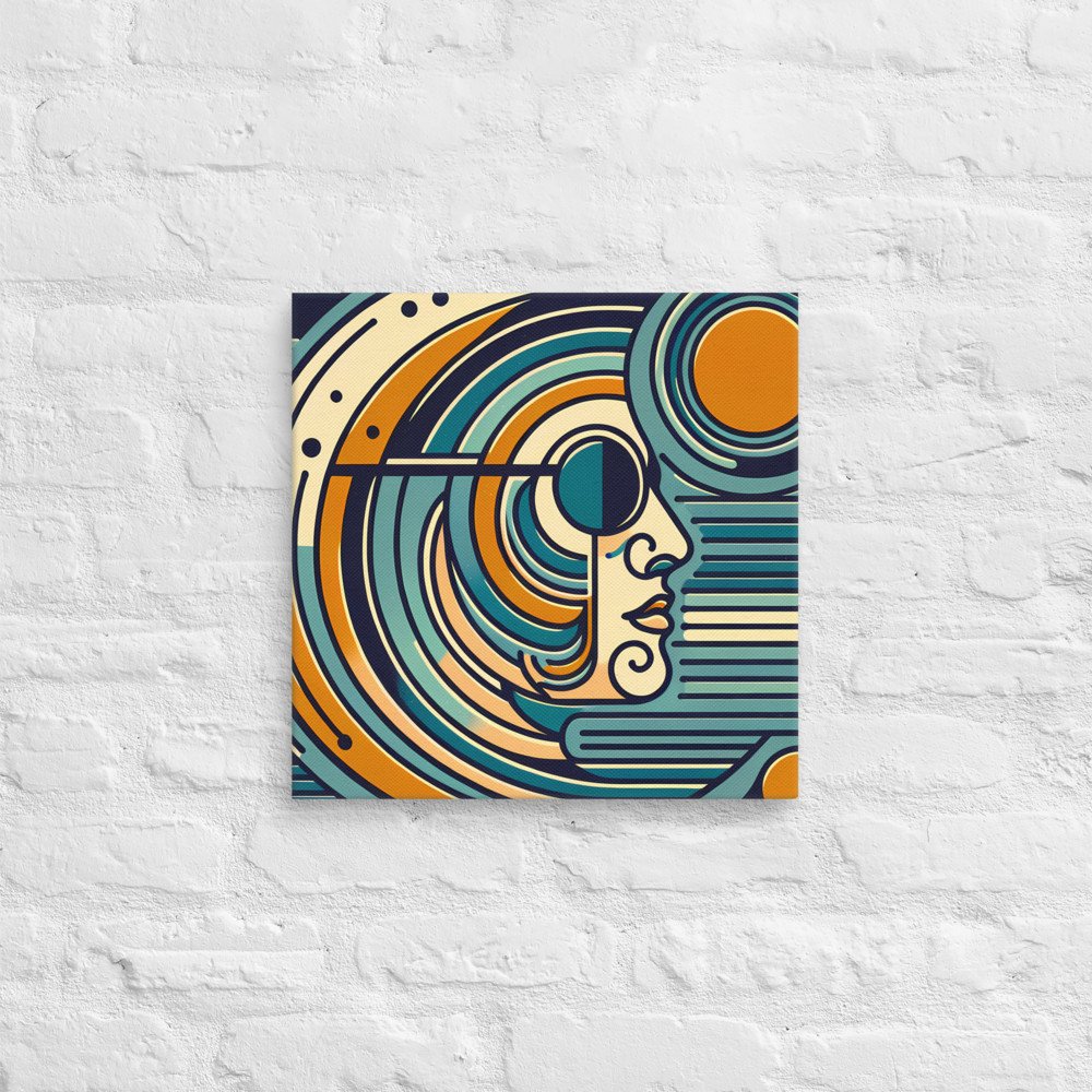 Geometric Line Face with Retro Sun and Arcs
