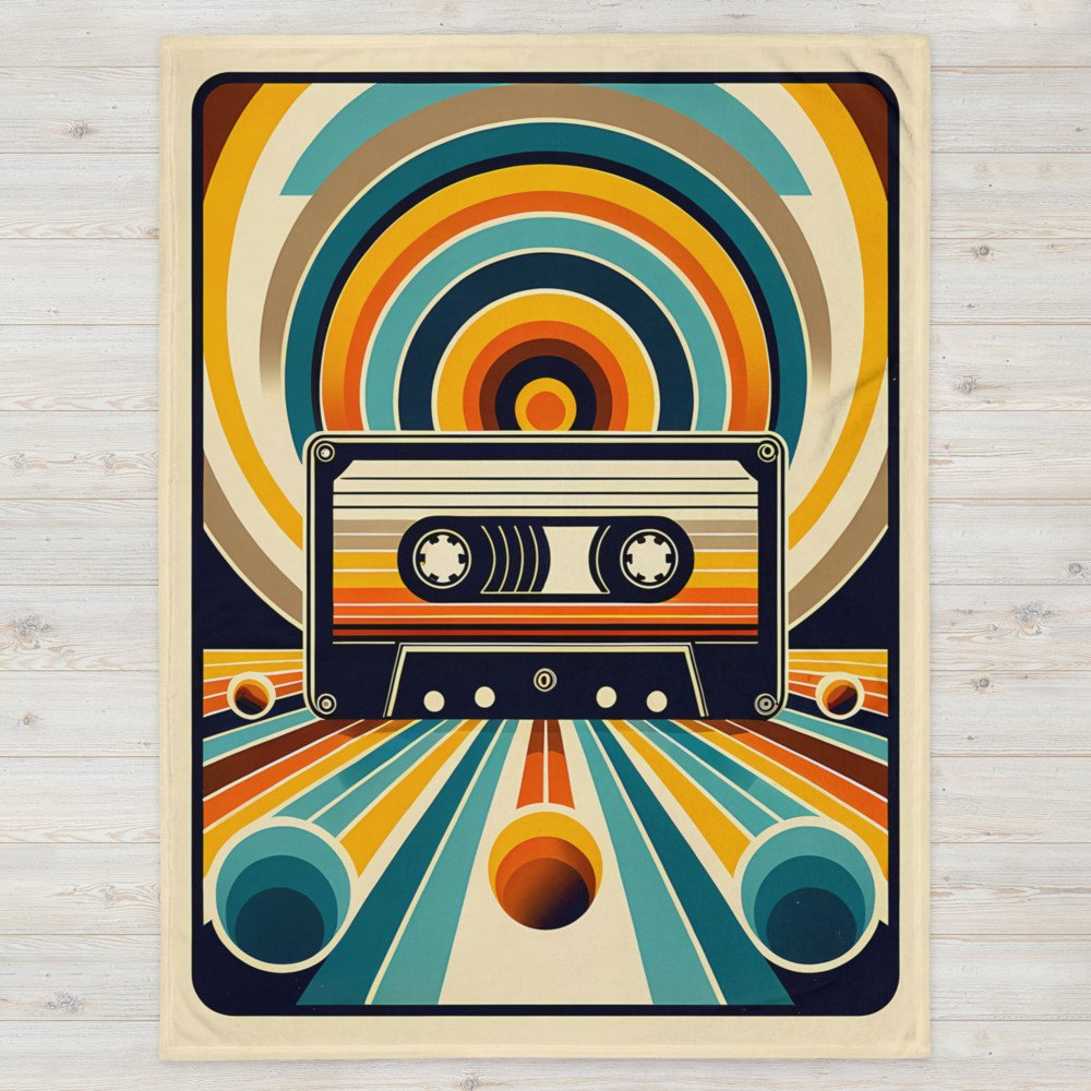 Retro cassette with geometric rainbow lines