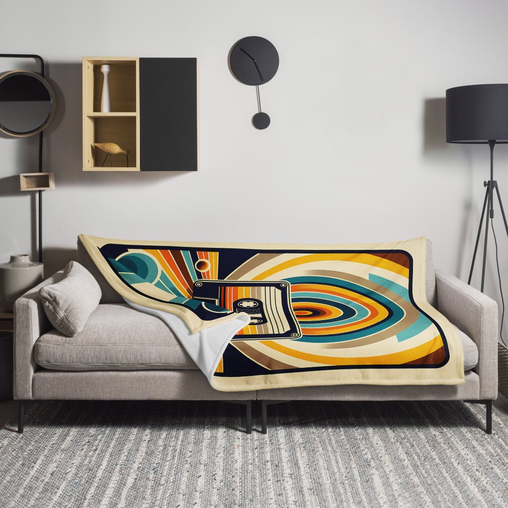 Retro cassette with geometric rainbow lines