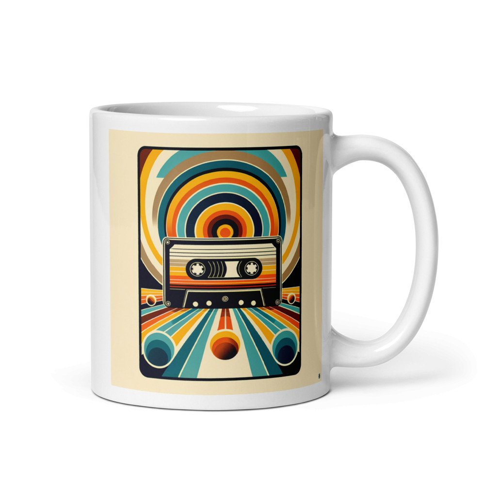 Retro cassette with geometric rainbow lines