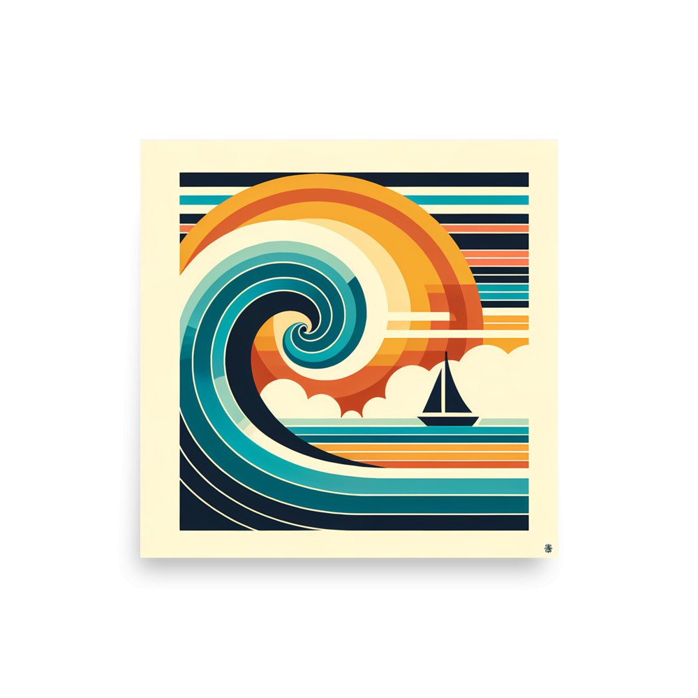 Geometric Wave and Sailboat Sunset