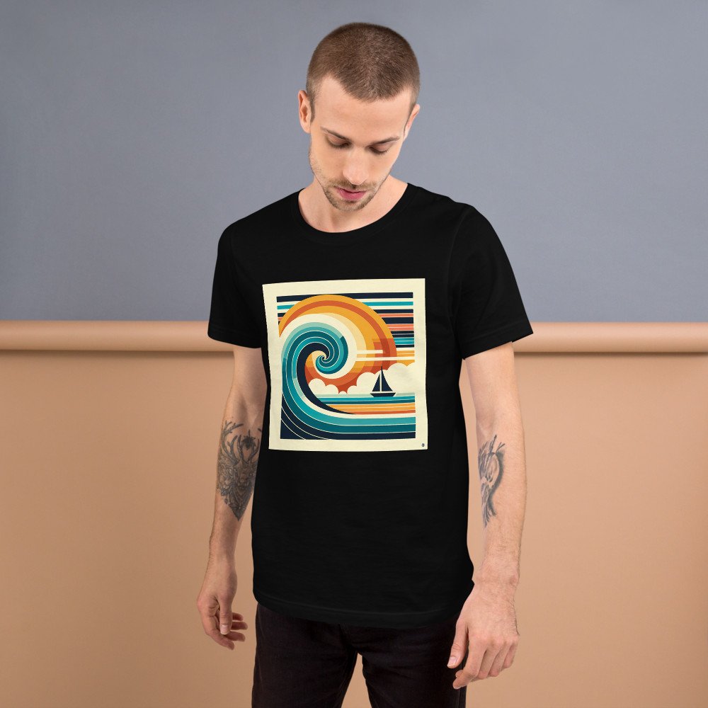 Geometric Wave and Sailboat Sunset