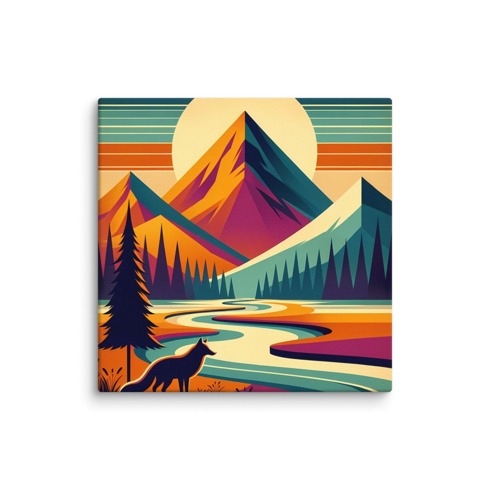Geometric Mountain Landscape with Fox and River