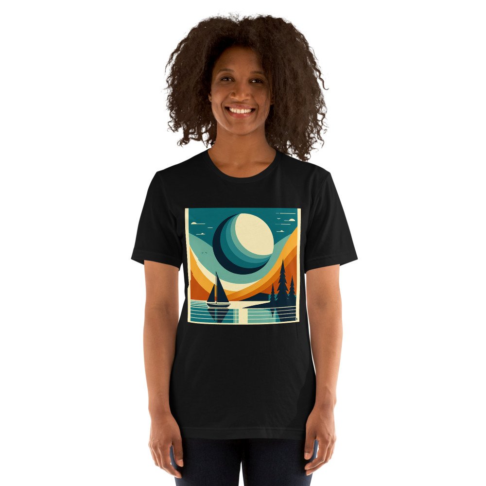 Geometric Moon Over Lake Sailboat