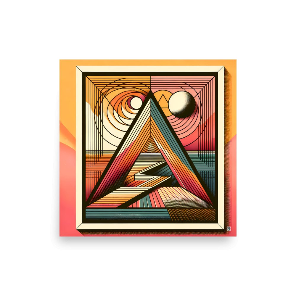 Retro Geometric Triangle Sun and Moon Abstract Art