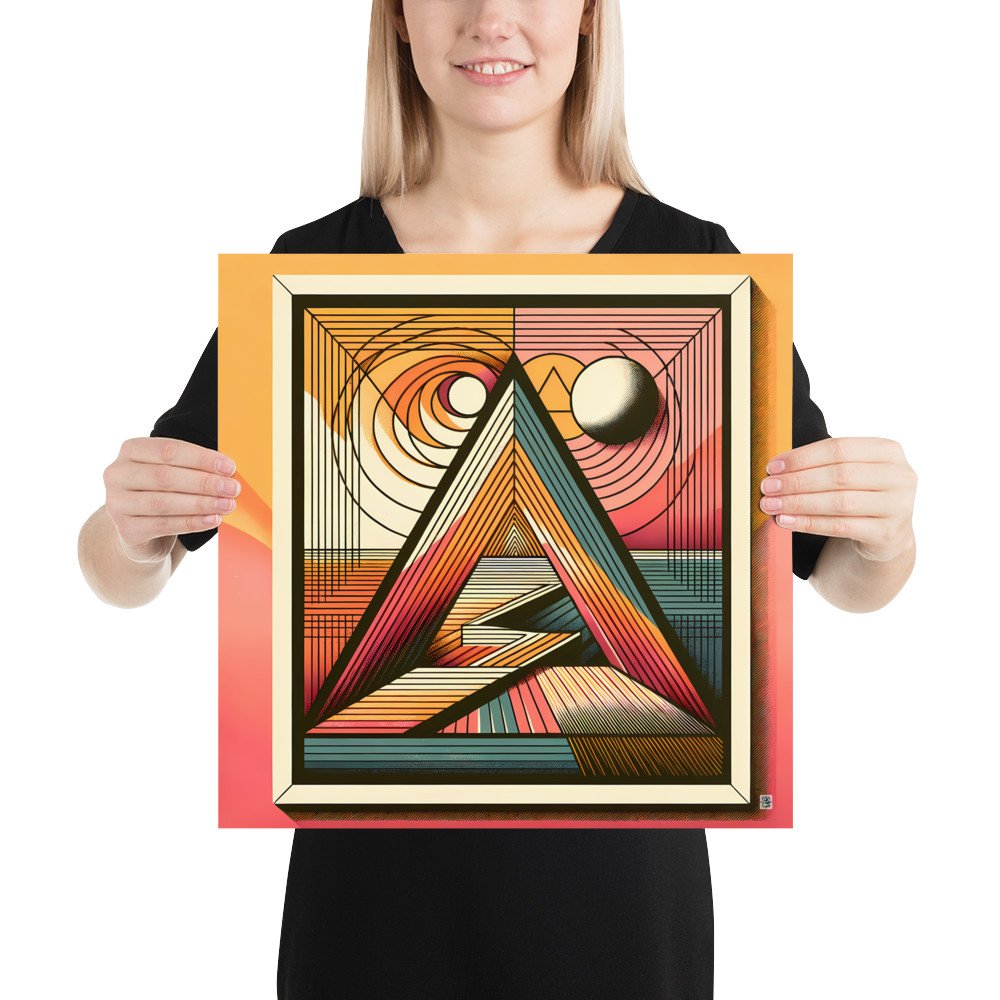 Retro Geometric Triangle Sun and Moon Abstract Art
