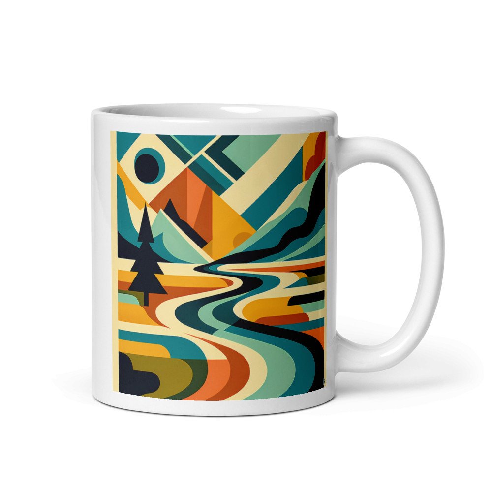 Geometric Mountain River Landscape
