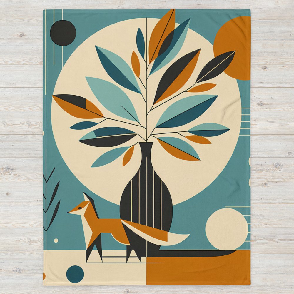Geometric Fox and Botanical Vase Illustration