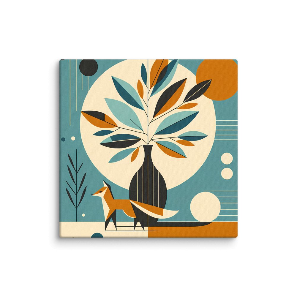 Geometric Fox and Botanical Vase Illustration