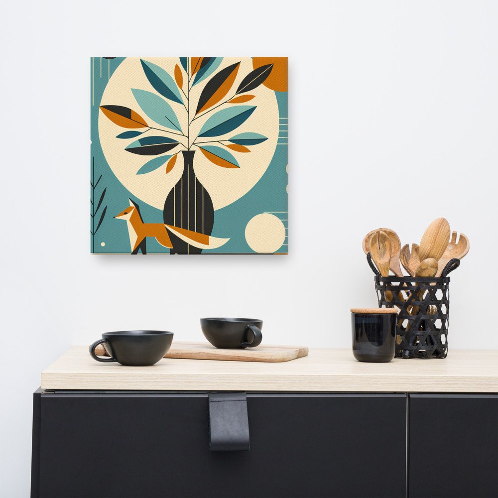 Geometric Fox and Botanical Vase Illustration