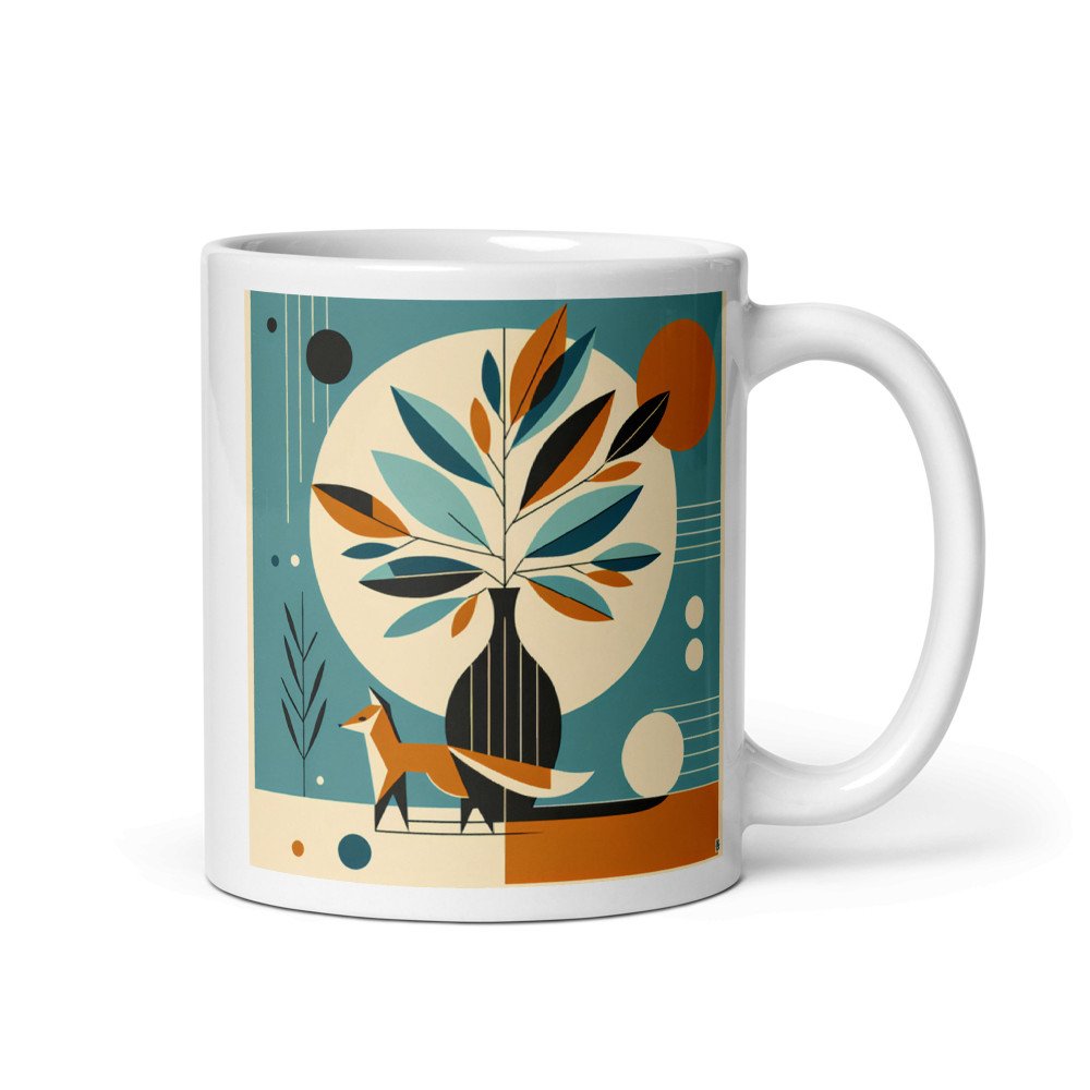 Geometric Fox and Botanical Vase Illustration