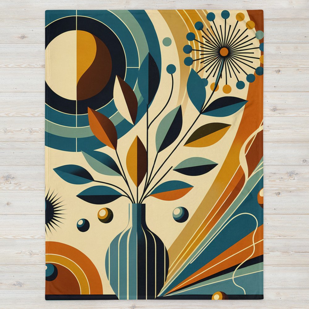 Abstract Botanical Vase with Geometric Flower
