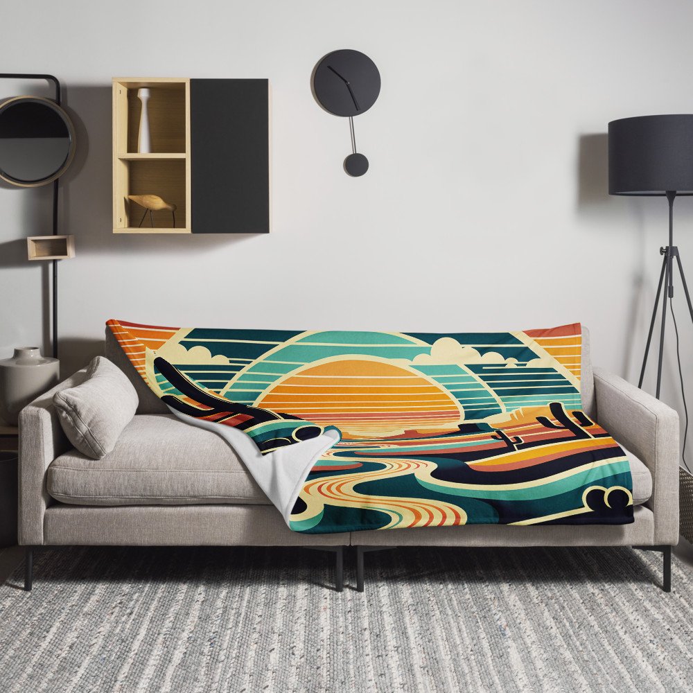 Geometric Desert Sunset with Cacti