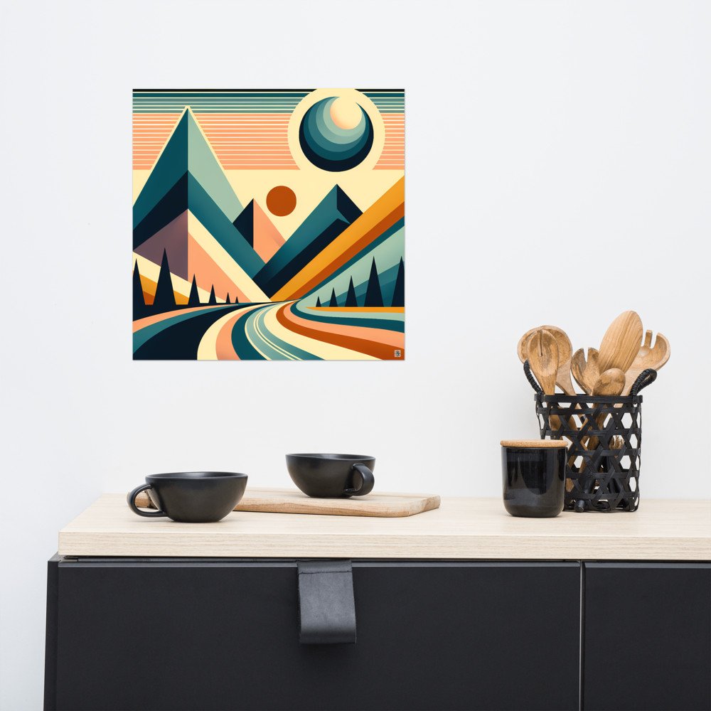 Geometric Mountain Road at Sunset