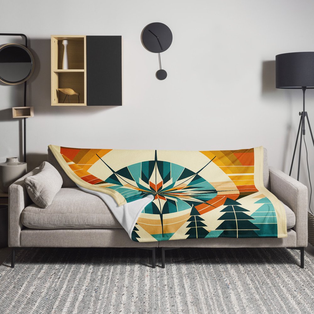 Geometric Snowflake Over Winter Pines