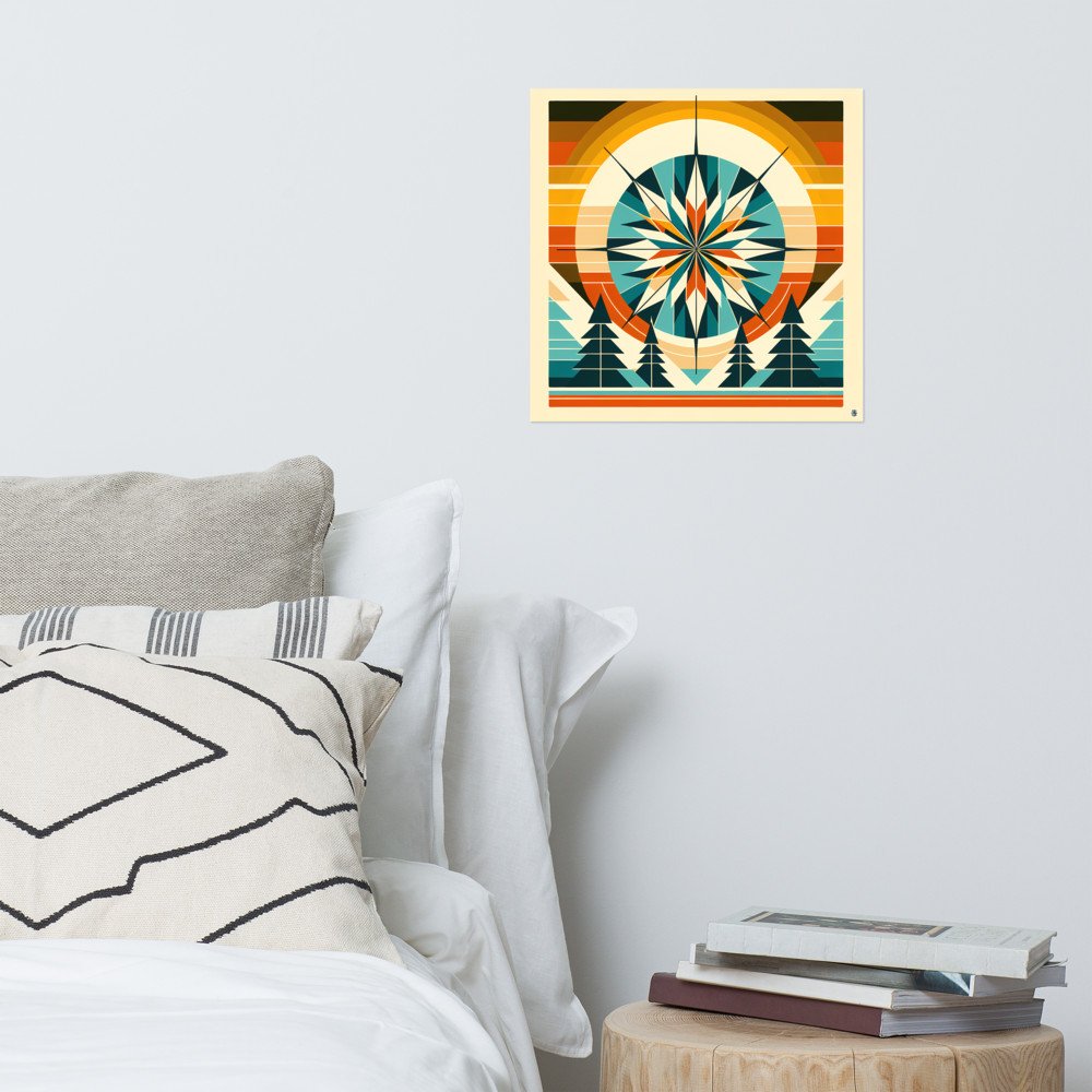 Geometric Snowflake Over Winter Pines